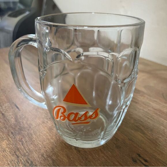 VINTAGE BASS/Ale BEER MUG BEVELED WINDOWPANE GLASS DESIGN CROWN, ENGLAND - Picture 1 of 4